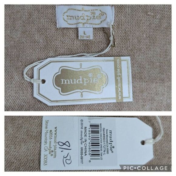 New Mud Pie Tan Sweater Dress Pullover Tunic Oversized Ribbed Turtle Neck Size L - Picture 7 of 8